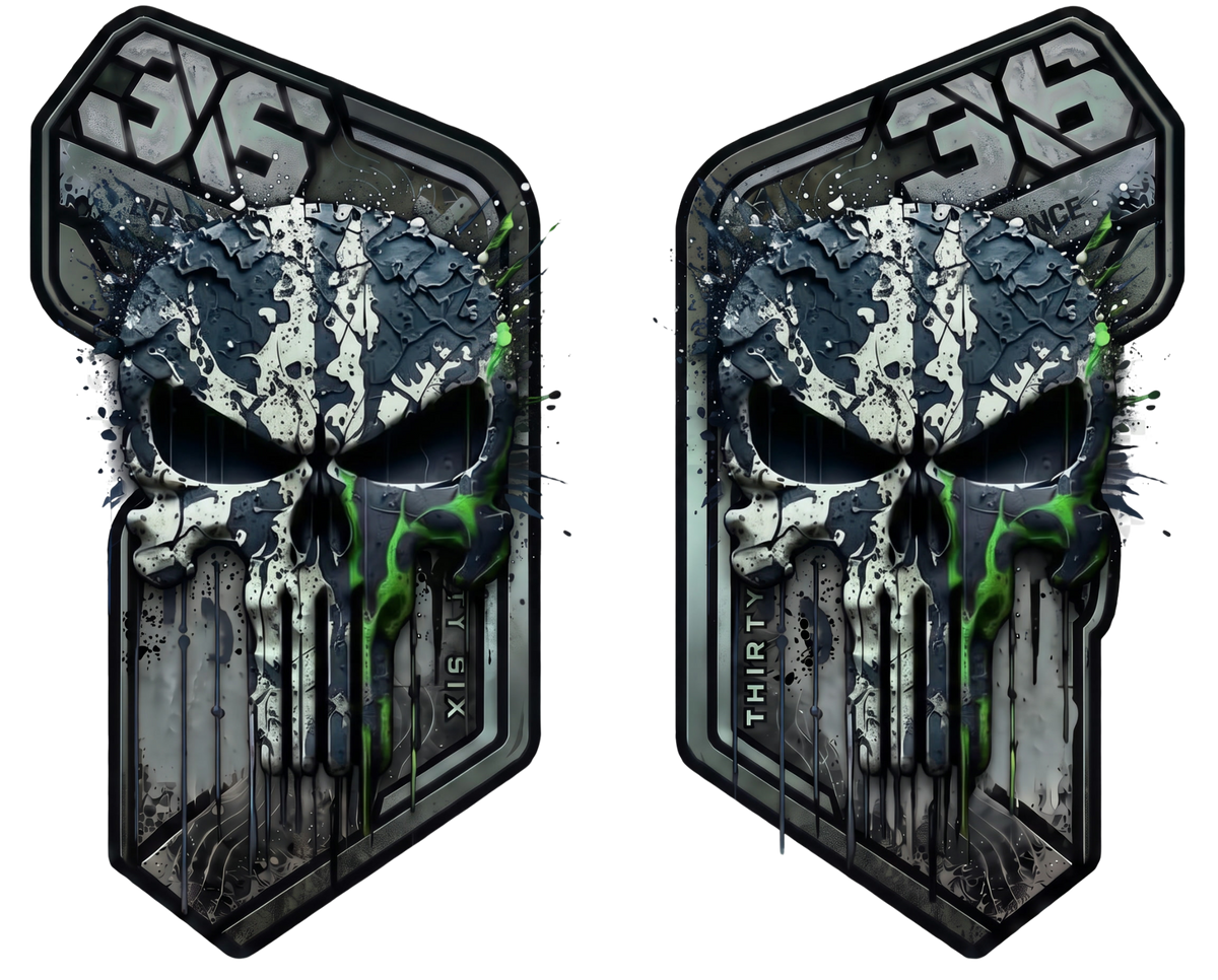 Gabelaufkleber 36 Skull Grau-Grün – links und rechts