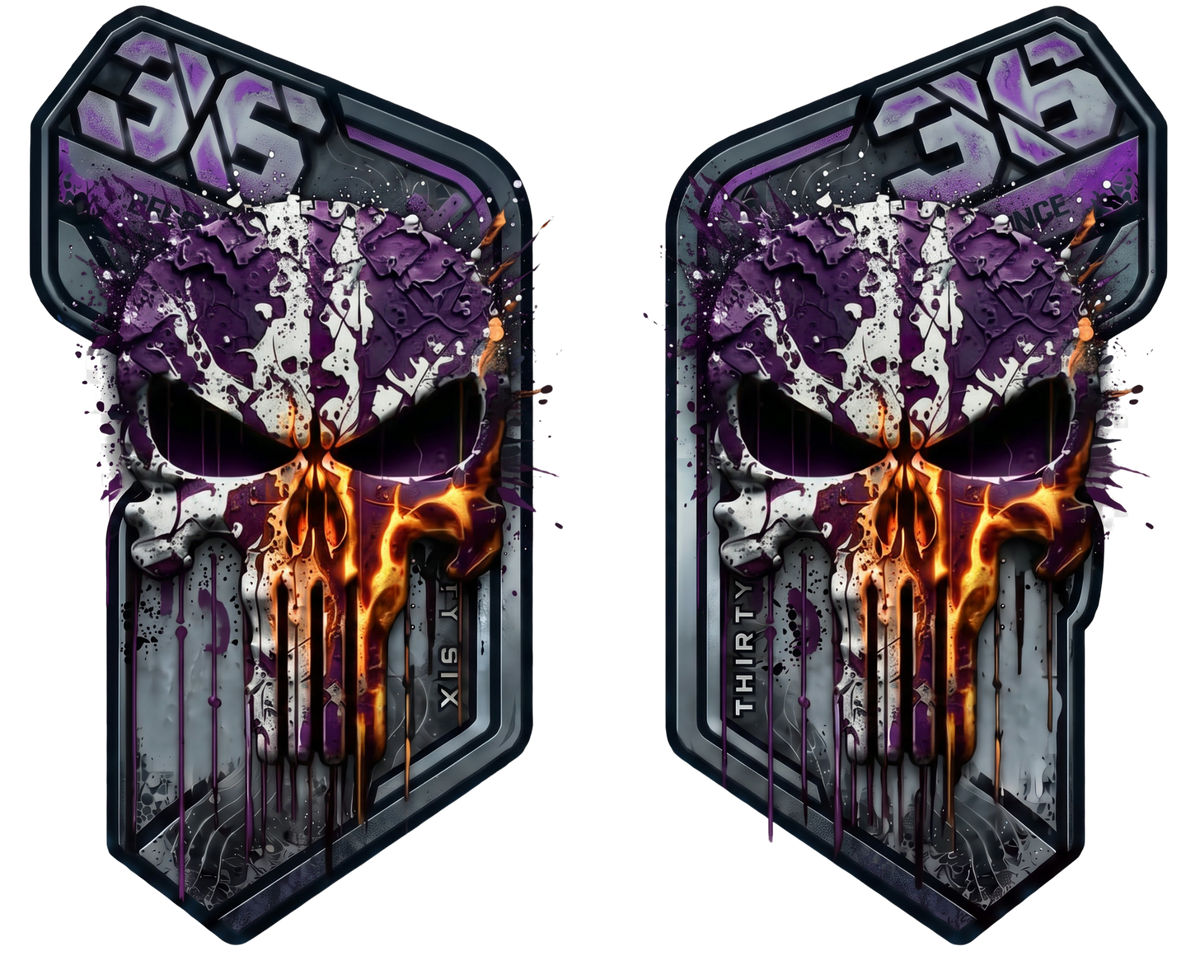 Gabelaufkleber 36 Skull Lila-Orange – links und rechts