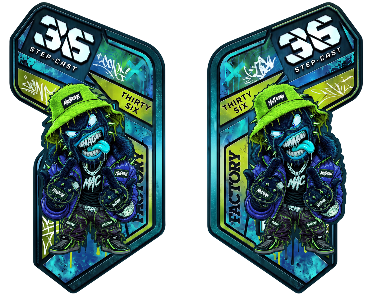 Graffiti-Monster Gabelaufkleber-Set Blau-Lime, links und rechts, Designvorschau 36