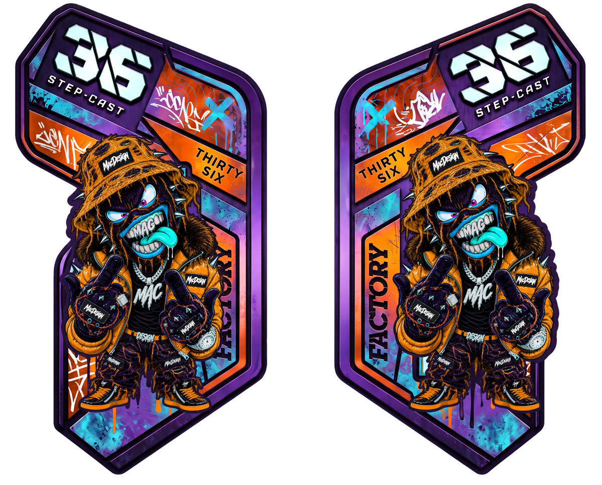 Graffiti-Monster Gabelaufkleber-Set Lila-Orange, links und rechts, Designvorschau 36