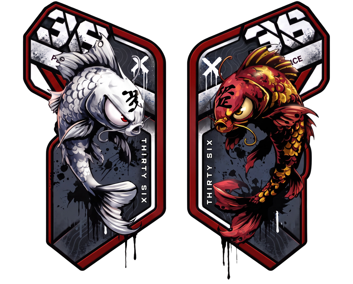 Koi Gabelaufkleber-Set Grau-Rot, links und rechts, Designvorschau 36