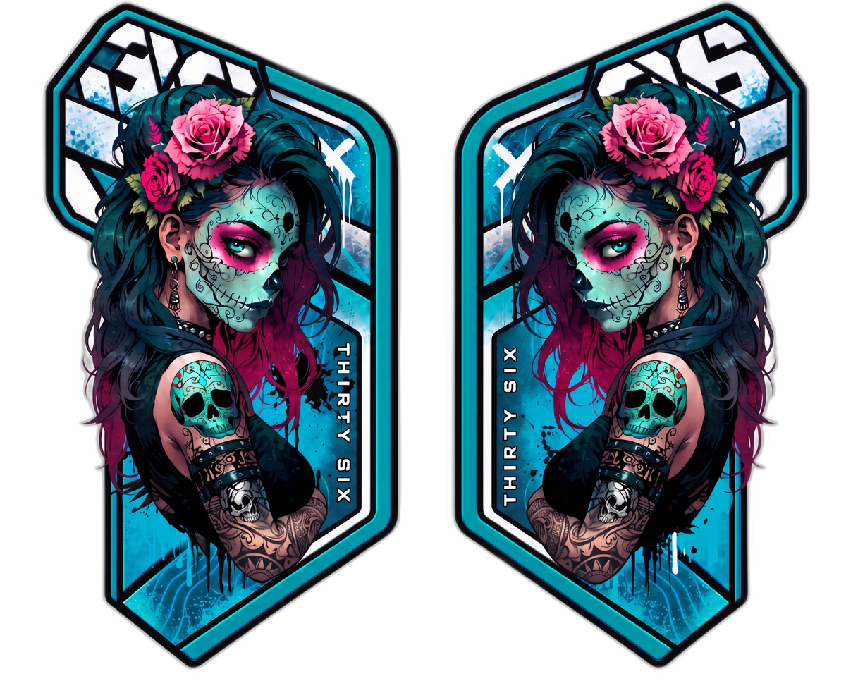 La Catrina Gabelaufkleber-Set Türkis-Weiß, links und rechts, Designvorschau 36