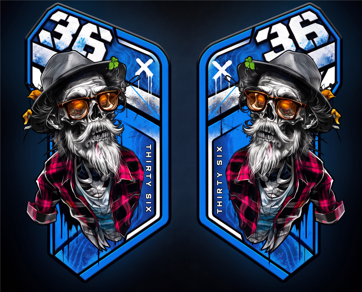 Skull mit Bart und Hut Gabelaufkleber-Set Blau, links und rechts, Designvorschau 36