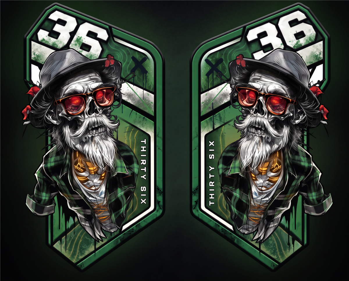 Skull mit Bart und Hut Gabelaufkleber-Set Grün, links und rechts, Designvorschau 36