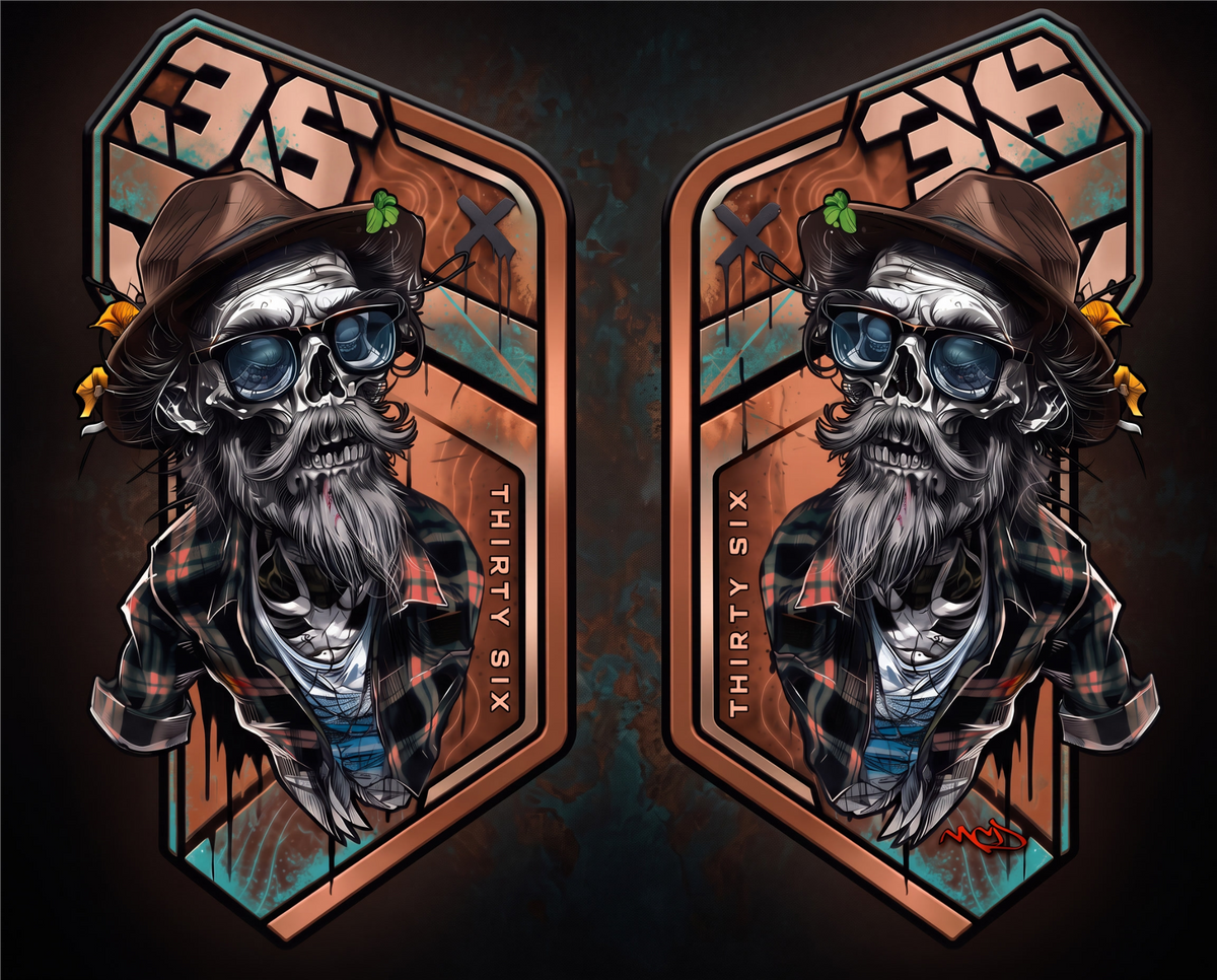 Skull mit Bart und Hut Gabelaufkleber-Set Kupfer-Patina, links und rechts, Designvorschau 36