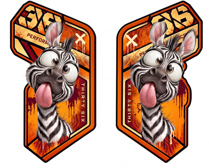 Verrücktes Zebra mit herausgestreckter Zunge – Gabelaufkleber 2er-Set in Orange-Gold